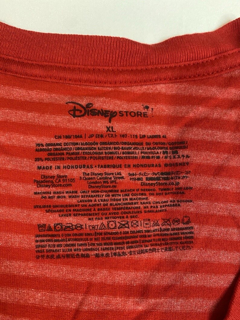 Disney Store Mickey Mouse XOXO Striped V-Neck T-Shirt XL Red Organic Cotto image 3