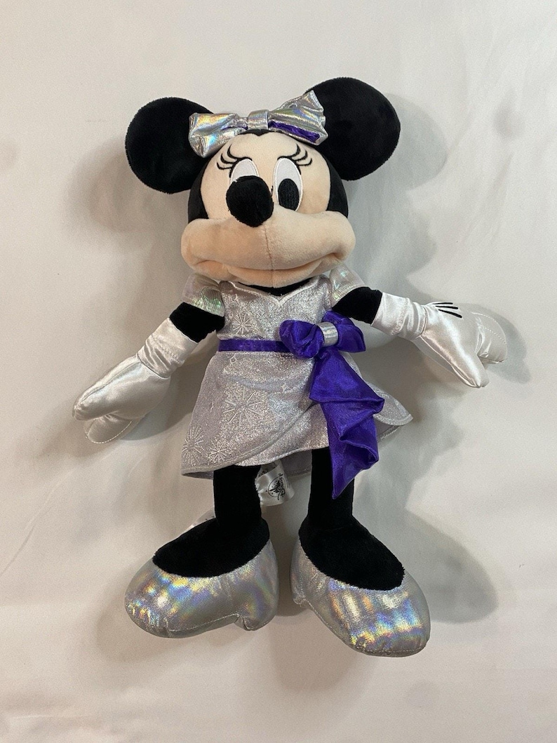 Disney 100 Years of Wonder Minnie Mouse Plush Silver Iridescent Purple 18" 2023 image 1