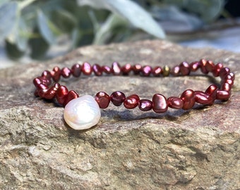 Freshwater Red Pink Bracelet ~ Stylish ~ Timeless Jewelry ~ unique handmade gift ~ Only one available