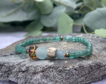 Beach Bracelet ~ Choose your favourite colours: Green, lilac/blue, sea glass soft green ~ Rare recycled glass ~ Limited Boho Ocean Jewelry