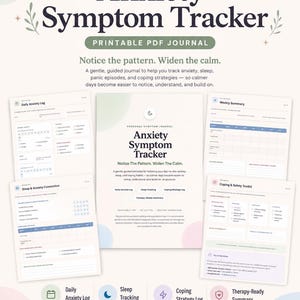 Anxiety Symptom Tracker Printable, Daily Anxiety & Sleep Log PDF, Panic Episode Diary, Coping Journal
