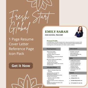 Resume Template with Photo, Minimalist, Modern, Teacher, Educator Template, Cover Letter, Reference Page, Icons