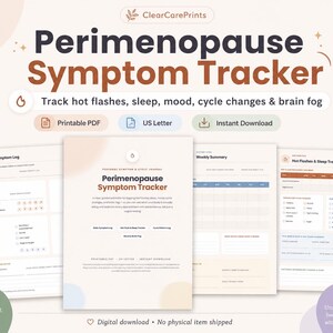 Registro de síntomas de la perimenopausia en PDF imprimible, diario de sofocos