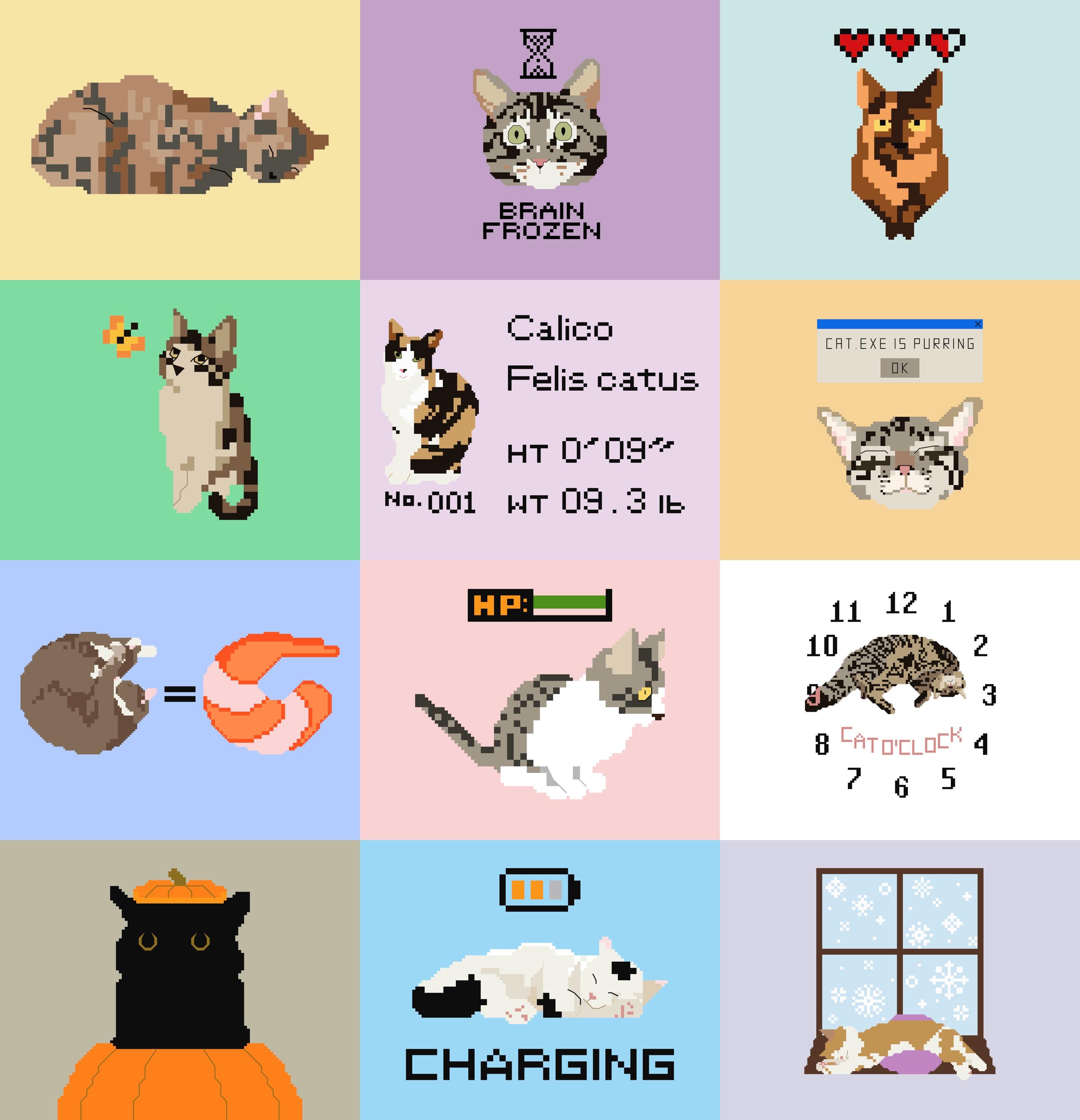 2025 Cat Calendar Pixel Art Wall Calendar With 12 Months of Cute and