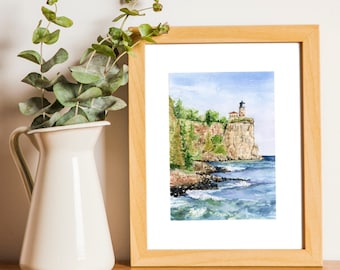 Split Rock Lighthouse MN, Minnesota State Park, Minnesota Art Print, North Shore Minnesota, Watercolor Lighthouse, Unframed Print