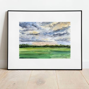 Clouds over Rice Creek, MN, Impressionist Style Watercolor, Minnesota Watercolor, Cloudy Sky at Sunset,  MN Art Print, Unframed Giclee Print