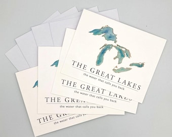Great Lakes Blank Notecards, Unique Watercolor Great Lakes Greeting Cards