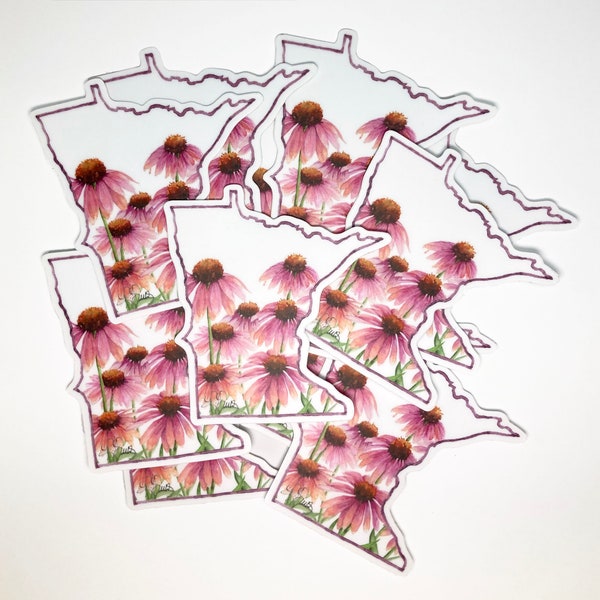 Minnesota Floral Vinyl Sticker, Minnesota Sticker, Weatherproof MN Sticker, Coneflower Sticker, Echinacea Decal, Waterbottle Sticker