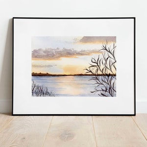 Turtle Lake MN, Minnesota Art Print, Up North, Watercolor Landscape, Minnesota Watercolor, Sunset Print, Unframed Giclee Print