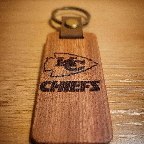 Kansas City Chiefs Keychain,sports team lover key ring,natural wooden key fob accessory,small durable multiuse rustic trinket, gift for dad