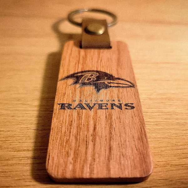 Baltimore Ravens Keychain,sports team lover key ring,natural wooden key fob accessory,small durable multiuse rustic trinket, gift for dad