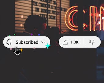 May include: A social media notification bar with a bell icon, the text "Subscribed", a downward arrow, and a hand pointing to the notification. The bar also shows a thumbs up icon with the text "1.3K" and a thumbs down icon.