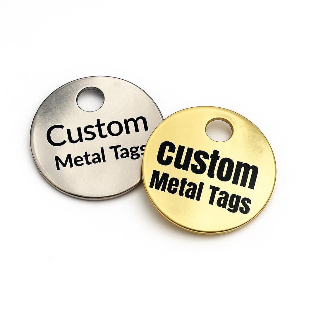 Metallic Tags Custom Engraved Metal Tags: Brass or Stainless Steel, 1-inch Round - Etsy