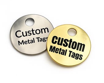 Etiquetas de metal grabadas personalizadas: latón o acero inoxidable, redondas de 1 pulgada