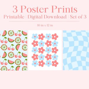 Digital Poster Prints, Set of 3 Printable&#39;s, Fun Colorful Posters, Digital Art Prints, Gallery Wall Art, Room Decor