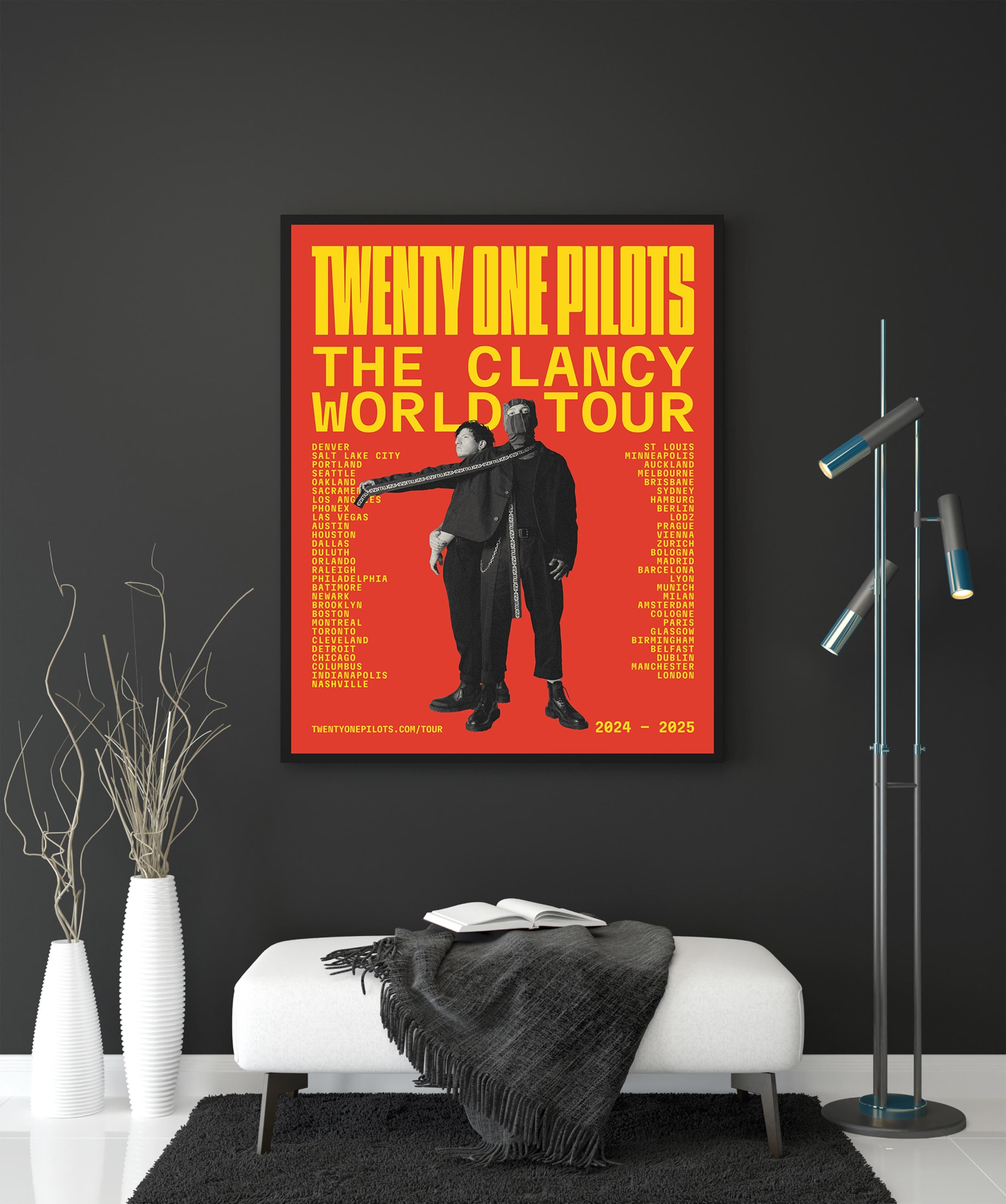 Luhaoli Twenty Poster One Pilots Clancy World Tour Musikposter für Zimmer, ästhetische Leinwand, Wandkunst, Schlafzimmerdekoration, 30 x 45 cm