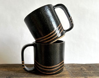 Black waves mug / handmade ceramic mug with abstract lines