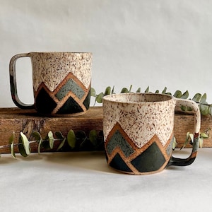 Snowy sky mountain mug / handmade ceramic mug with geometric design