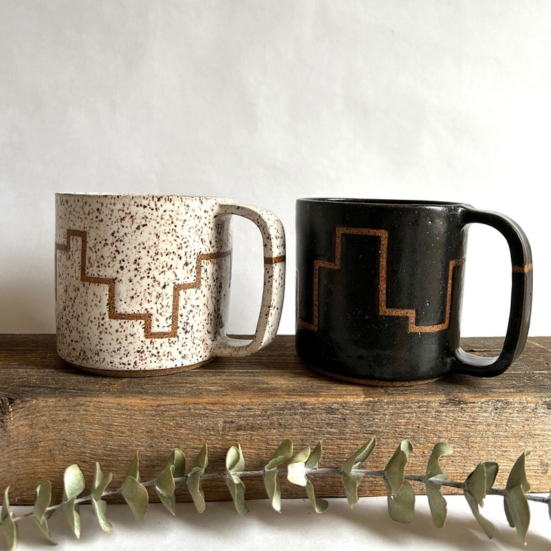 White geometric squiggle line handmade ceramic mug image 8