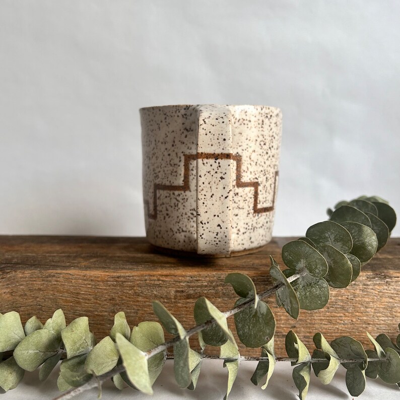 White geometric squiggle line handmade ceramic mug image 4