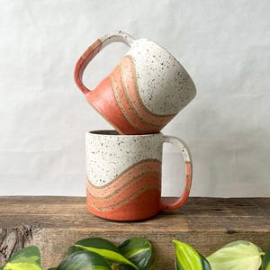 Handmade ceramic peach coral gradient mug