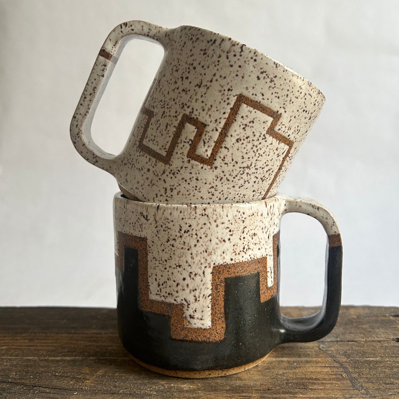 White geometric squiggle line handmade ceramic mug image 7