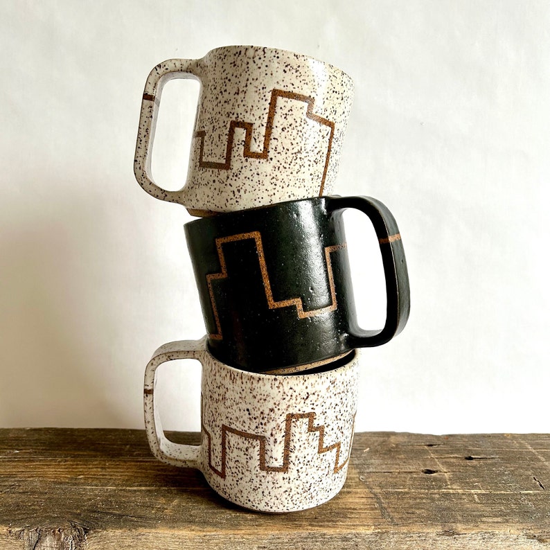 White geometric squiggle line handmade ceramic mug image 9
