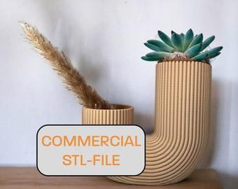 Commercial STL Dried Flower Vase - Succulent Vase - Minimalist Home Decoration / Organization - Pipe Design Print File