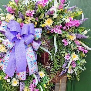 Wild Child Wreath for Front Door, Purple Spring Summer Wreath, Cascading Design, Cottage Core, Farmhouse Decor,  Housewarming, Gift for Mom