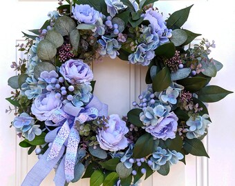 Spring and Summer Wreath, Front Door-Porch-Deck-Patio Wreath, Cottage Core, Farmhouse, Housewarming Gift, Wedding, Shower, Gift for Mom-Wife