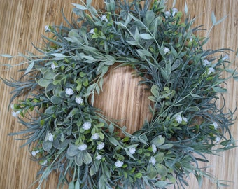 Small Greenery Wreath, Candle Ring, Eucalyptus Boxwood Lavender, Housewarming Gift, Wreath for Cabinet or Small Window