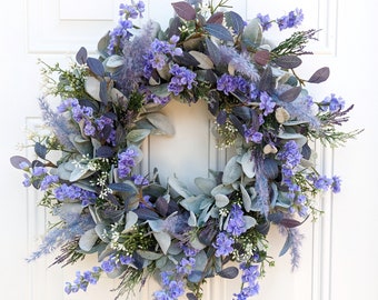 Spring Summer Wreath for Front Door, Porch Decor, Lambs Ear, Florida, Cottage Core, Farmhouse,  Housewarming Gift, Wedding or Shower Present