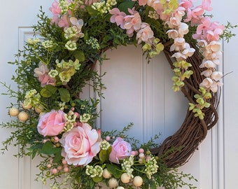 Spring and Summer Wreath, Front Door-Porch-Deck-Patio Wreath, Cottage Core, Farmhouse, Housewarming Gift, Wedding, Shower, Gift for Mom-Wife