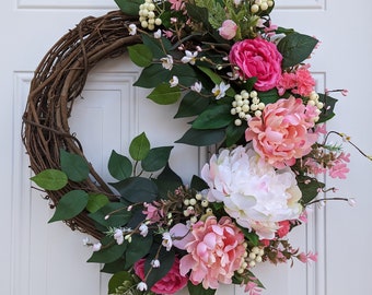 Spring and Summer Wreath for front door, Spa Decor, Florida Wreath, Cottage Core, Farmhouse Decor, Housewarming Gift, Mom or Wife Present