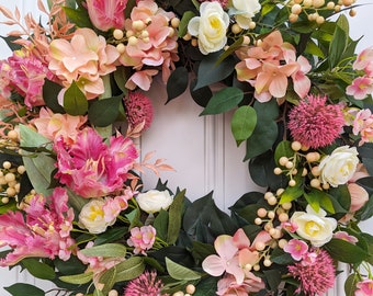 Spring and Summer Wreath for Front Door, Florida Wreath, Cottage Core, Farmhouse Decor, Housewarming Gift, Wedding Decor, Porch or Deck