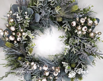 22 inch Winter Wreath for Front Door, Housewarming Gift, Wedding Decor, Shower Decor, Caregiver Gift