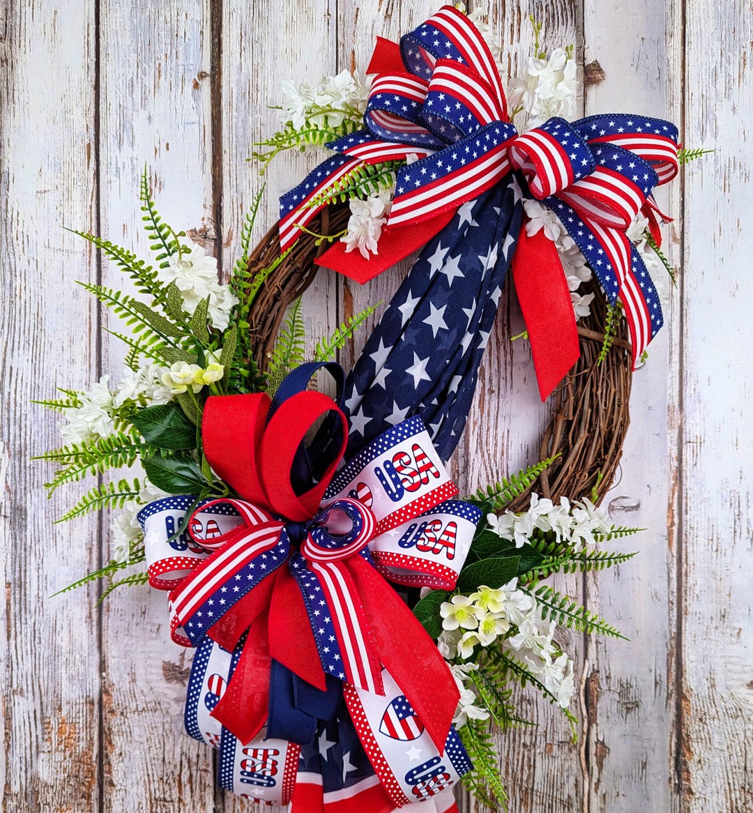 Patriotic Wreath, Red White and Blue Wreath Scarf, Stars and Stripes ...
