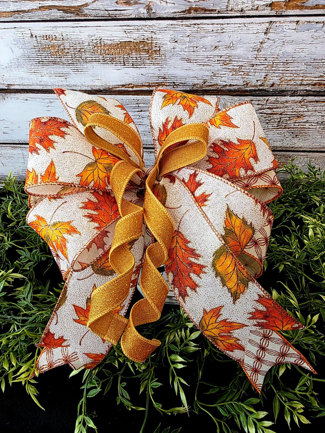Rustic Fall Bow Large Fall Bow, Maple Leaf Ribbon Bow, Autumn Wreath Bow, Fall Bow for ...