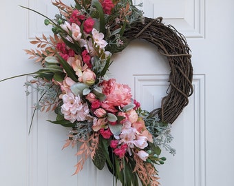 Spring and Summer Wreath for front Door, Tropical Wreath, Spa Decor, Florida Wreath, Cottage Core, Farmhouse Decor, Housewarming Gift, Porch