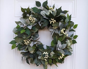 Every Day Wreath for Front Door, Porch Decor, Lamb's Ear, Florida, Cottage Core, Farmhouse,  Housewarming Gift, Boho Spring and Summer Decor