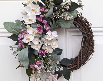 Spring and Summer Wreath, Small Spa Wreath, Florida Wreath, Cottagecore, Farmhouse,  Housewarming, Wedding Shower Gift, Valentine Present