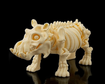 Articulated 3D Printed Skeleton Hippo - Movable Anatomical Hippopotamus Model, Gothic Skeleton Decor