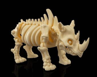 Articulated 3D Printed Skeleton Rhino - Movable Rhinoceros Model, Gothic Skeleton Decor