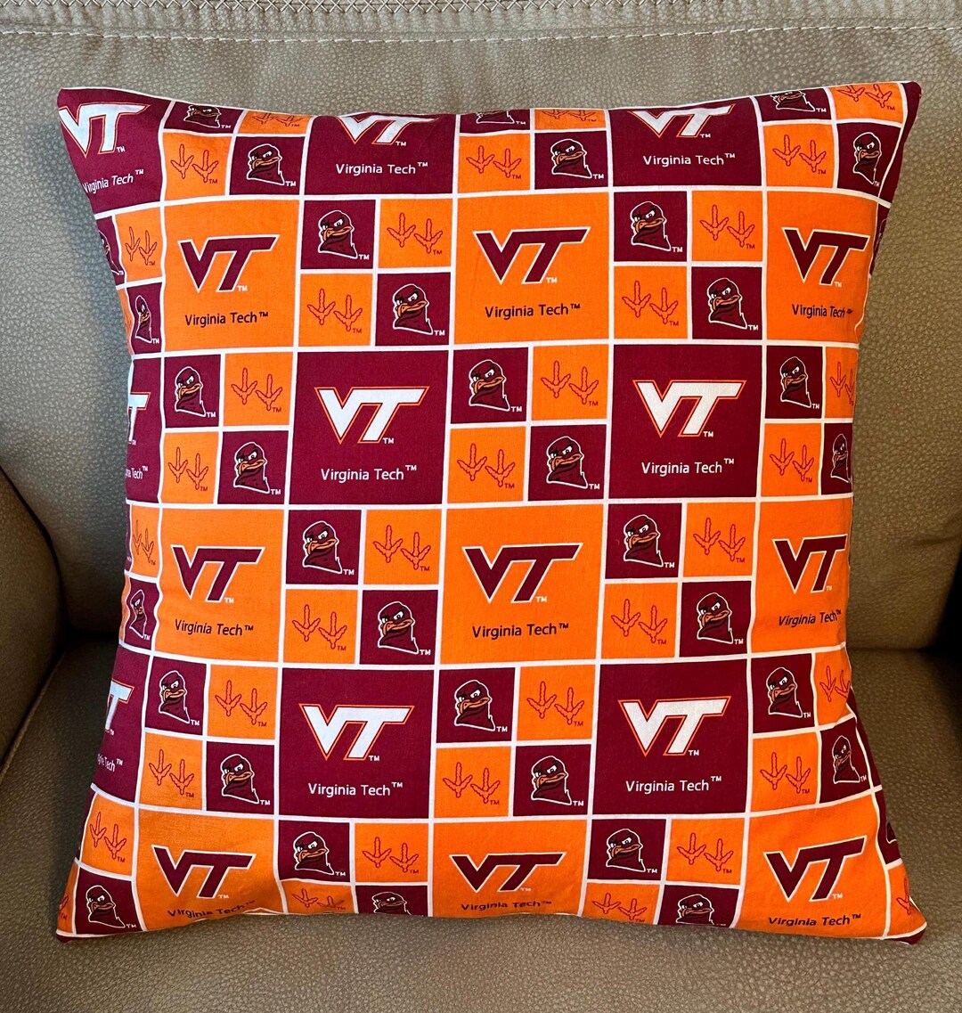 Virginia Tech Rugs Virginia Tech Logos in Boxes Fabric Handmade 18x18 Pillow - VT Hokies ...