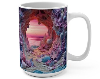 Beautiful Mother's Day 3D Coral Beach Mug 15 oz , amazing mom beach mug, stunning beach cup, love ocean mug, awesome beach mug for mom