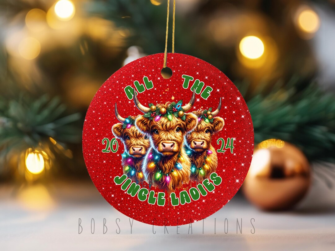 Cute Red Glitter Highland Cow Christmas Ornament Ceramic Cute Highland