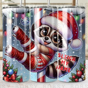 Funny Christmas Raccoon Tumbler Wrap, Sassy Christmas Santa 20oz Skinny Sublimation Tumbler Design Png