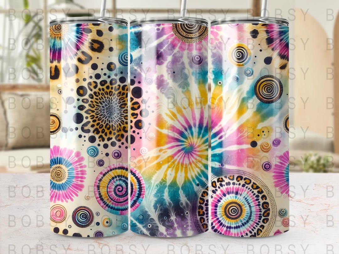Tie Dye Tumbler Wrap PNG, Pink Leopard Print 20 Oz Sublimation Skinny ...