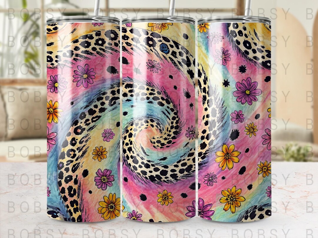 Floral Leopard Tie Dye Tumbler Wrap, 20oz Sublimation Design (digital ...