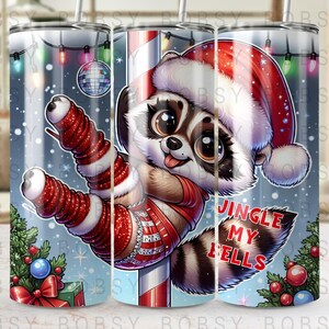 Funny Christmas Raccoon Tumbler Wrap, Sassy Christmas Santa 20oz Skinny Sublimation Tumbler Design Png